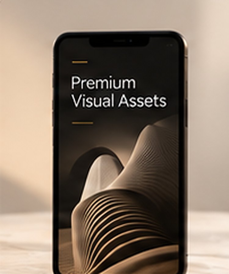 Phone showing premium visual assets